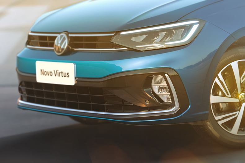 volkswagen virtus 2023 detalhe dianteira para-choque grade e farois full led